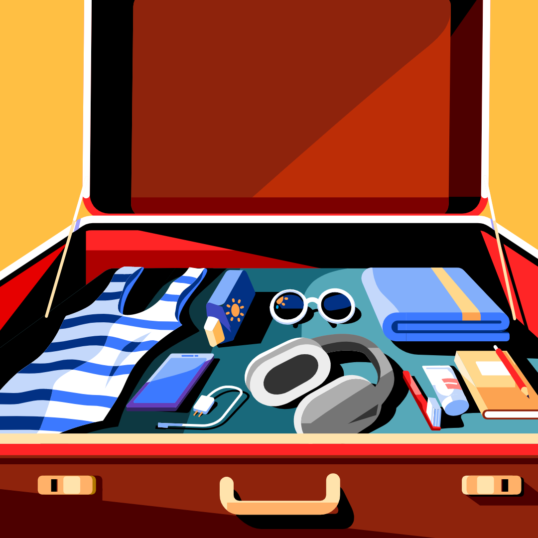 Open suitcase packed for travel